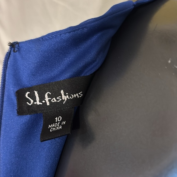 S.L. Fashions Royal Blue Chiffon Midi Cocktail Dress - Picture 4 of 4